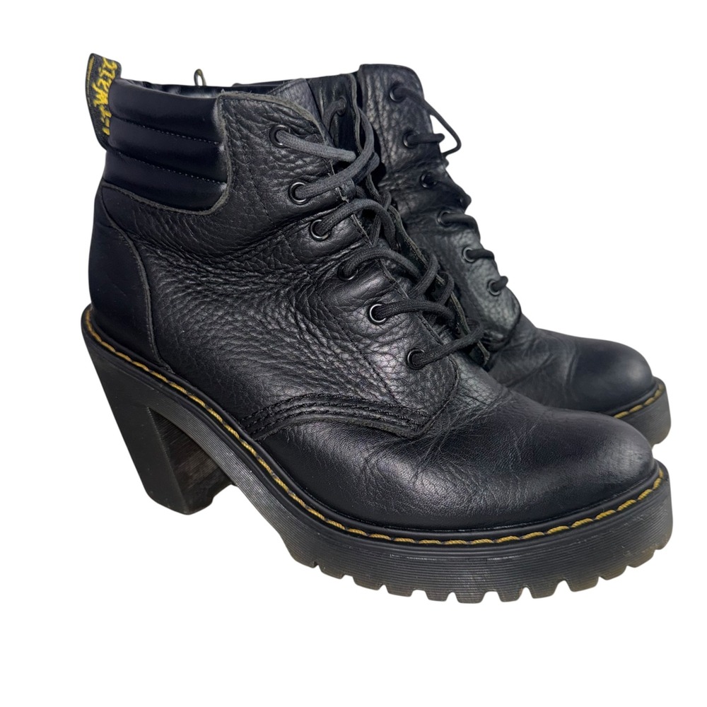 Dr. Martens Persephone Black Leather Heeled Lace Up Platform Boots Womens 6